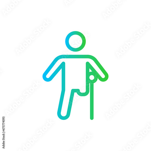 Amputated leg disability icon with blue and green gradient outline style. leg, amputation, disability, amputee, medical, health, prosthetic. Vector Illustration
