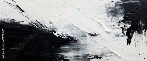 Closeup of abstract rough black and white art painting texture, with oil acrylic brushstroke, palette knife paint on canvas, artistic background, banner