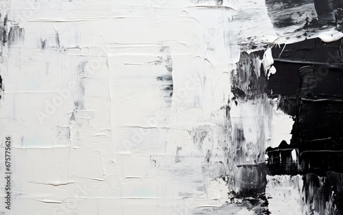 Closeup of abstract rough black and white art painting texture, with oil acrylic brushstroke, palette knife paint on canvas, artistic background, banner