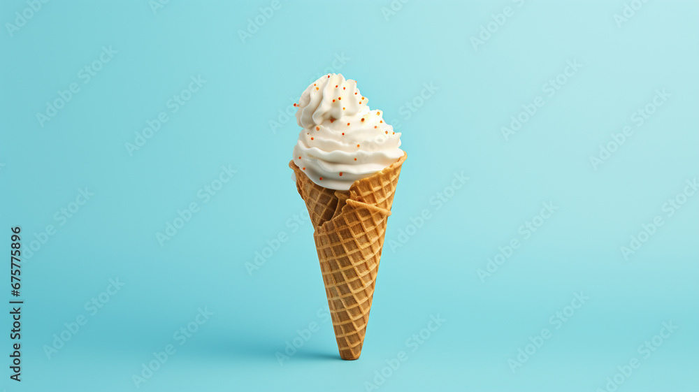 ice cream cone in the air on a blue background. ice cream cone in the air on a blue background.