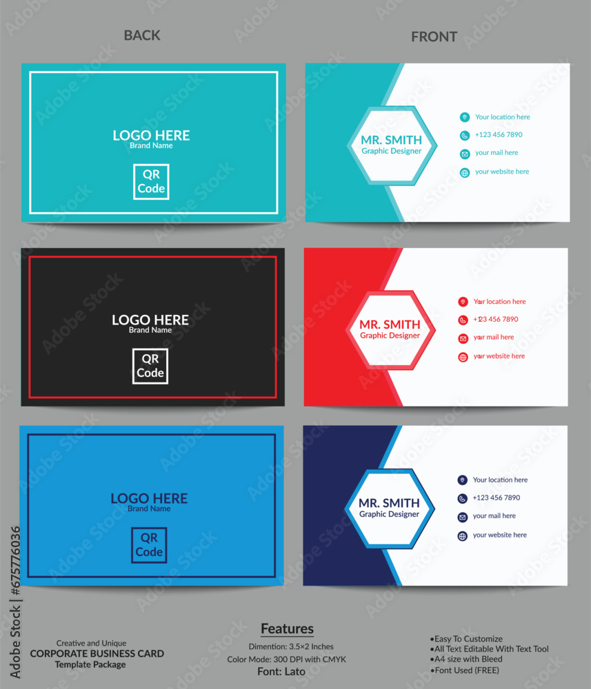 Corporate Professional Business Card Template 3 color variation
