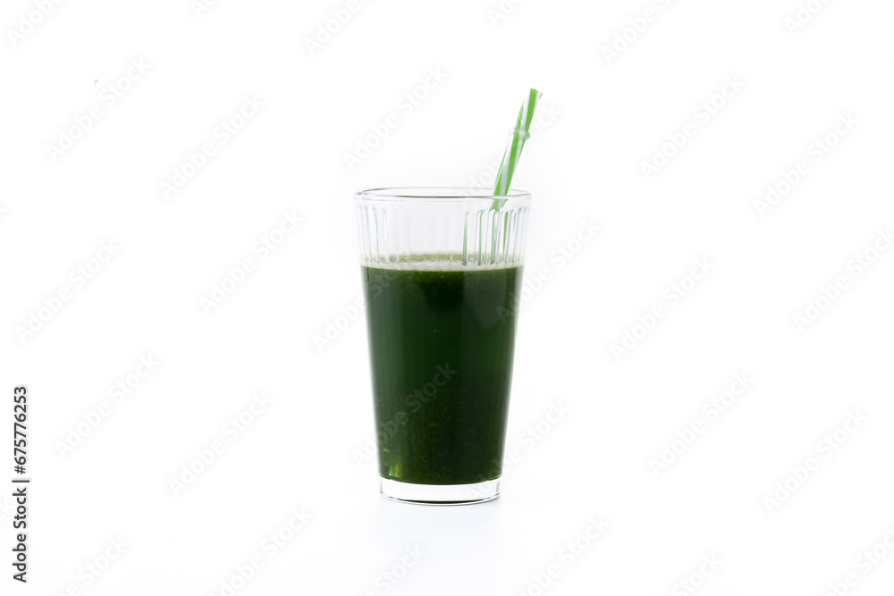 Green smoothie detox with Kale, avocado and apples isolated on white background Green smoothie detox with Kale, avocado and apples isolated on white background