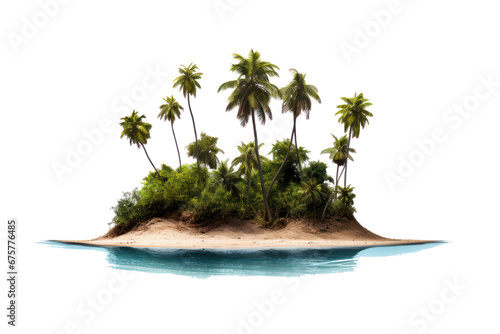island with palms and sand, isolated on transparent background, png file