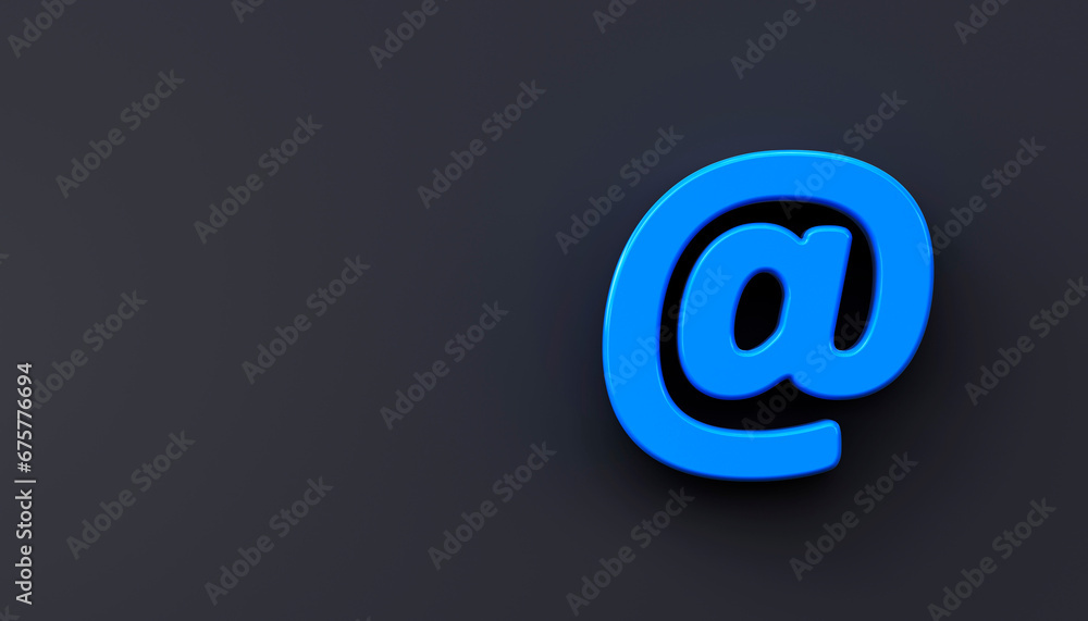 3D at or email symbol on a black background. 3D at or email symbol on a black background.