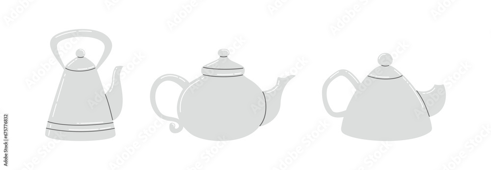 Flat vector teapots isolated on white background Flat vector teapots isolated on white background