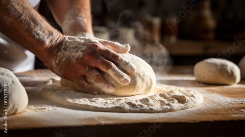 パン生地をこねるパン職人の手GenerativeAI photo