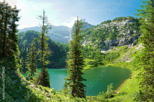 Fototapeta Naklejka Na Ścianę i Meble -  Hike trail view to the Berchtesgaden Green Lake