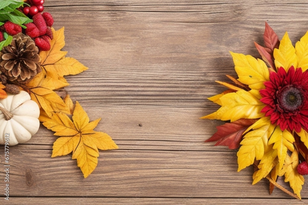 Thanksgiving decoration background with pumpkins and fall leaves Thanksgiving decoration background with pumpkins and fall leaves