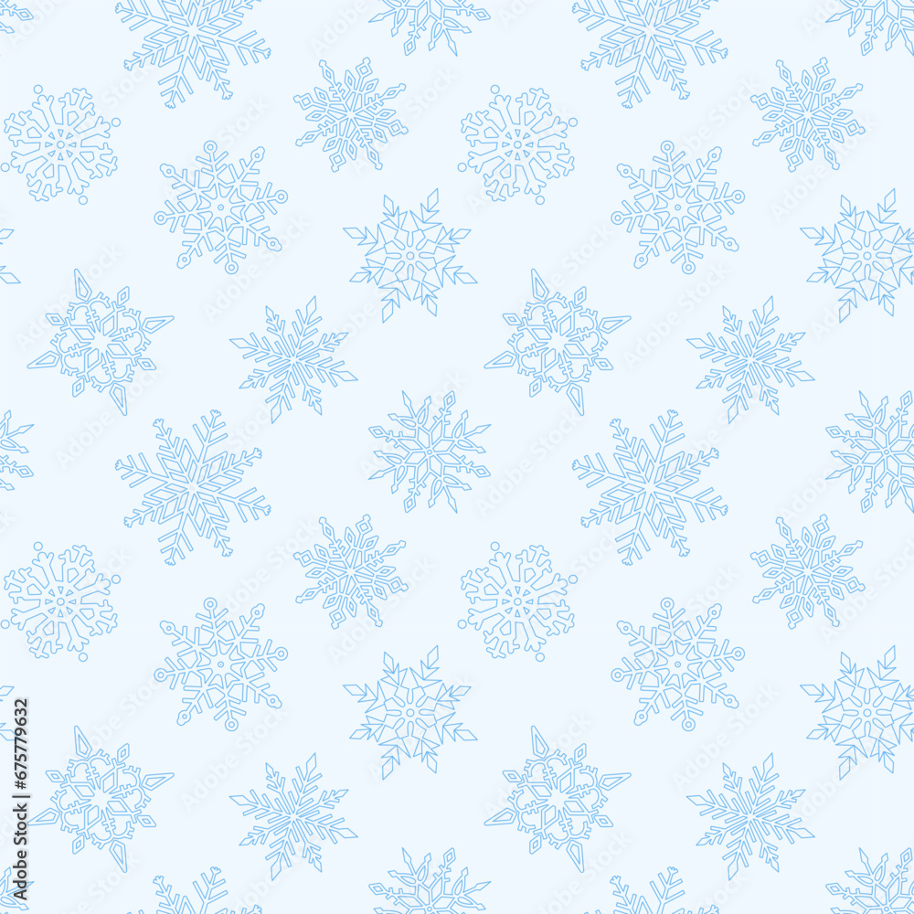 Christmas seamless pattern of snowflakes, blue on white background. Christmas seamless pattern of snowflakes, blue on white background.