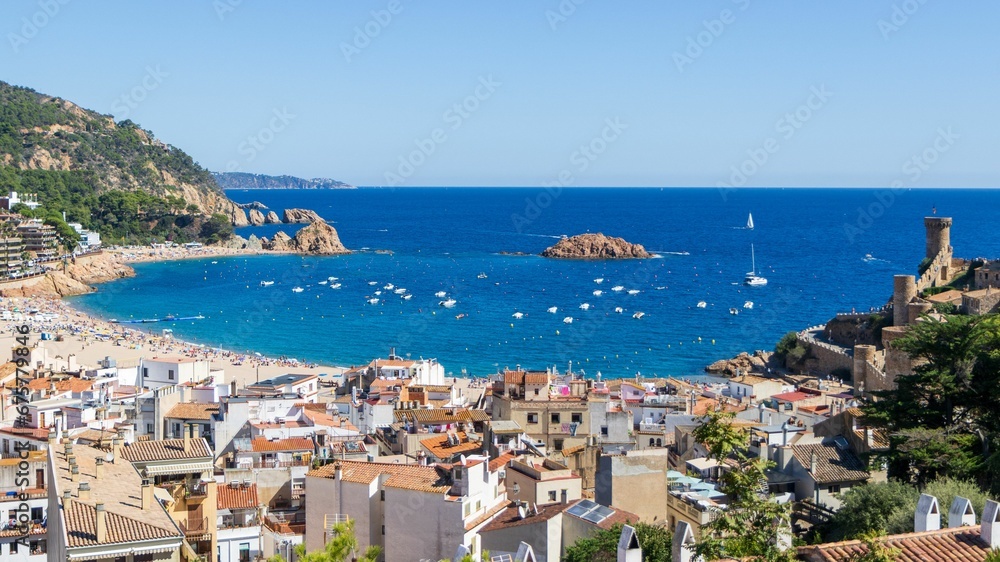 Scenic view of boats in Costa Brava, Tossa de Mar, Catalonia, Spain