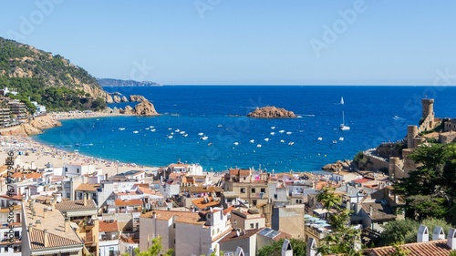 Fototapeta Naklejka Na Ścianę i Meble -  Scenic view of boats in Costa Brava, Tossa de Mar, Catalonia, Spain