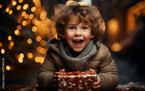 szczęśliwe dziecko, które dostało prezent z okazji świąt bożego narodzenia