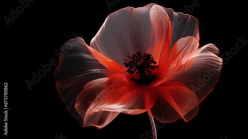 Red poppy flower on black background. Remembrance Day, Armistice Day, Anzac day symbol © vejaa