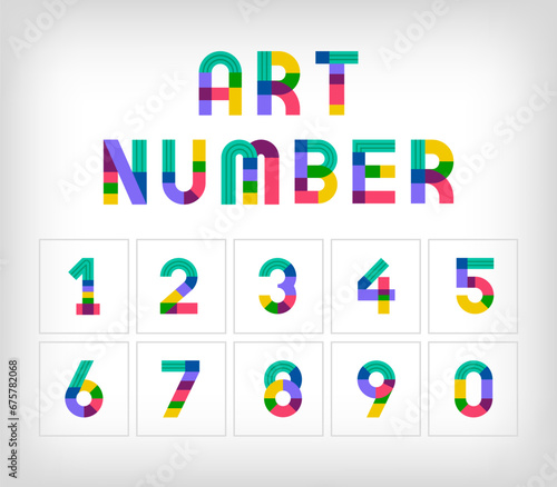 Creative ethnic figure multicolored linear logo set. Modern number set with new culture colors. Font alphabet template. Creative education geometric.vector