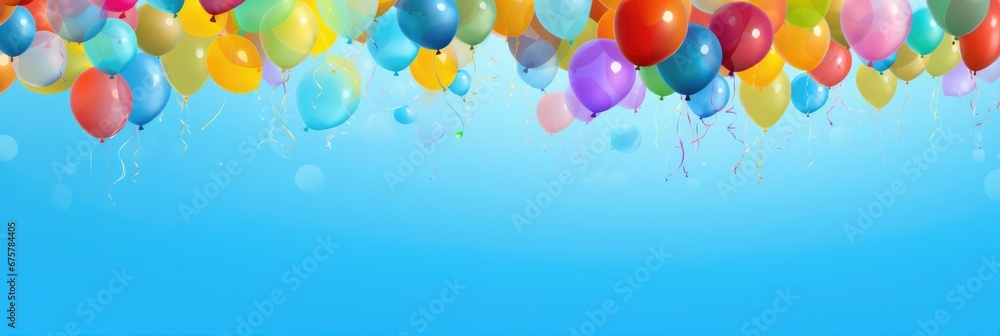 colorful balloons on blue background. 