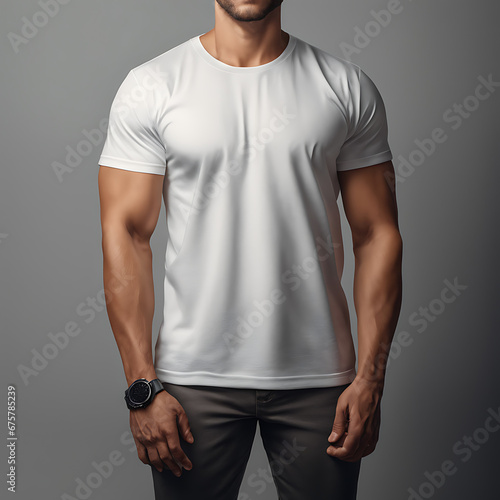 man in white t-shirt, white t-shirt template, blank white t-shirt mock-up, © simo