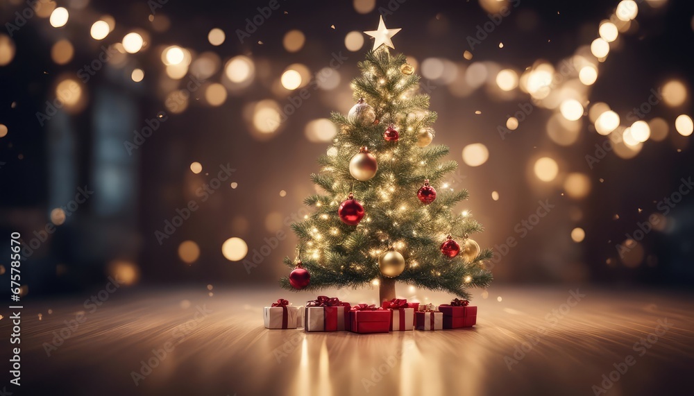 Decorated Christmas tree on blurred background, Decorated Christmas tree on blurred background,