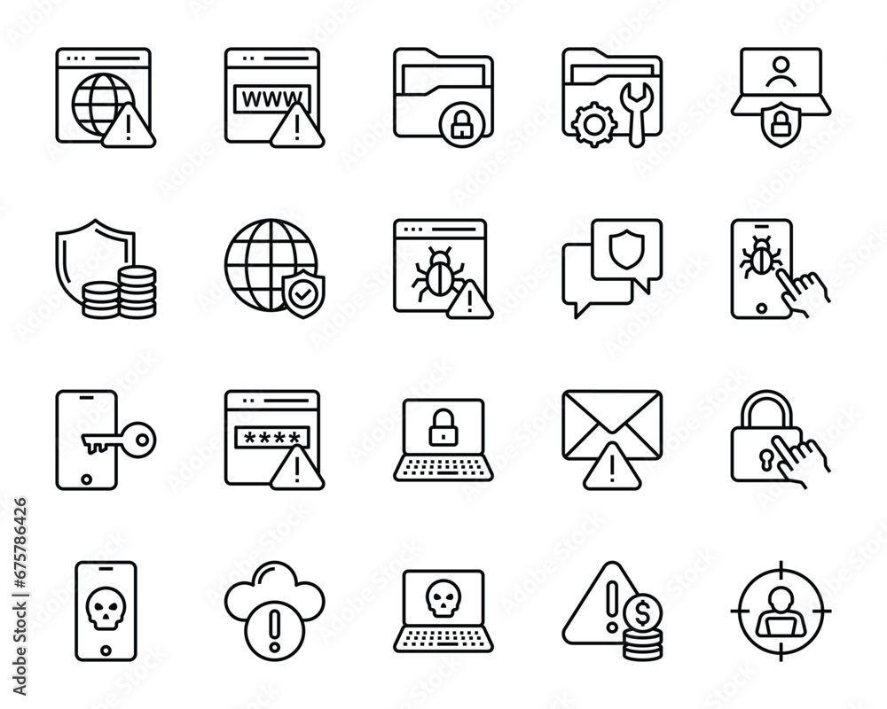 Outline icons set for Cyber crimes. Outline icons set for Cyber crimes.
