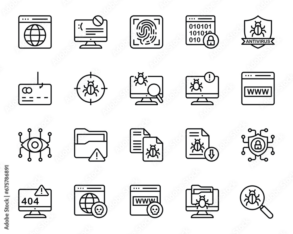 Outline icons set for Cyber crimes. Outline icons set for Cyber crimes.