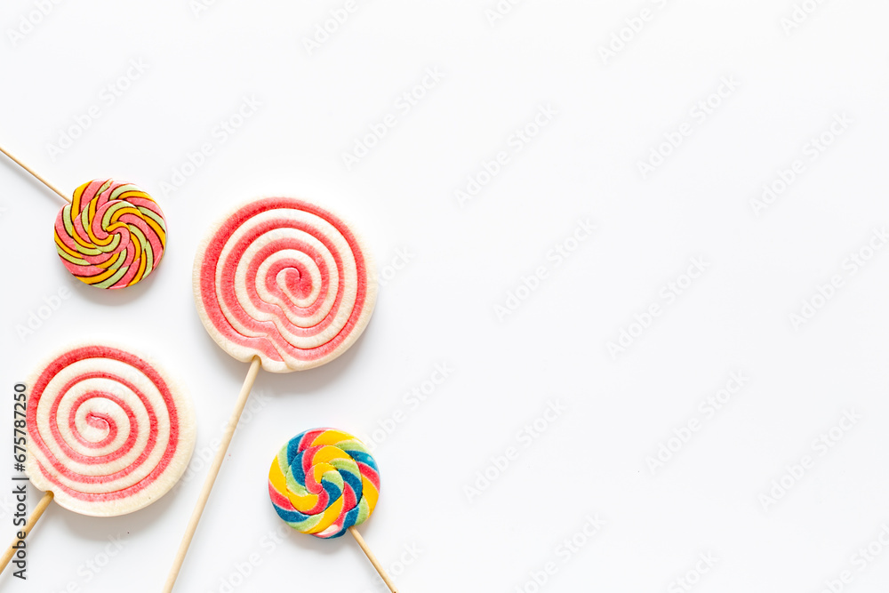 Food pattern with candies and lollipop. Sweet food and candies background