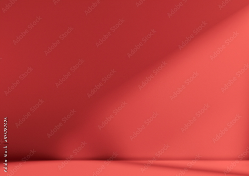 Beautiful original background image of an empty space in red tones with a play of light and shadow on the wall and floor for design or creative work. Beautiful original background image of an empty space in red tones with a play of light and shadow on the wall and floor for design or creative work.
