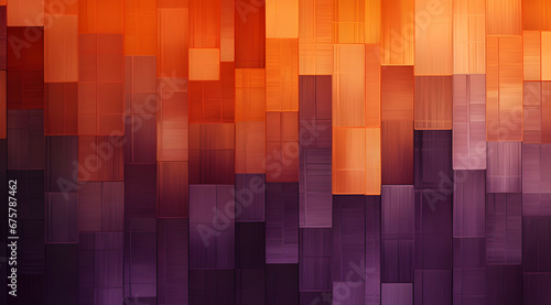 A dynamic geometric array of orange and purple squares creates a warm, modern textured background. 