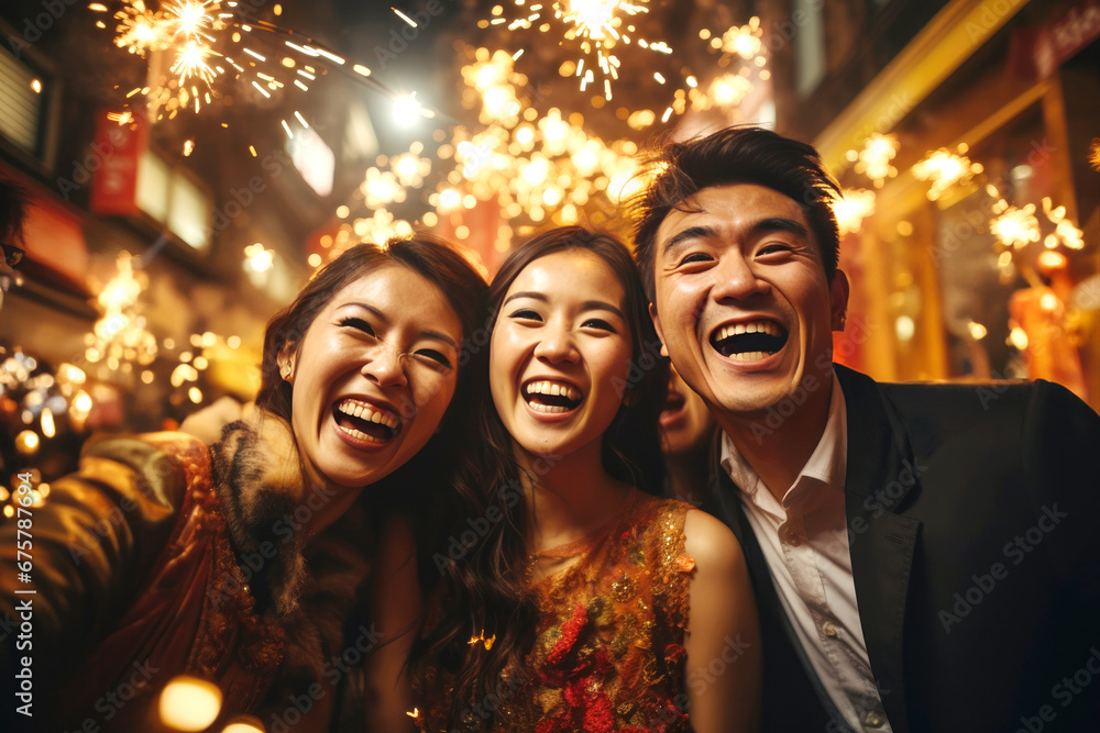 group of Chinese friends celebrating newlywed night