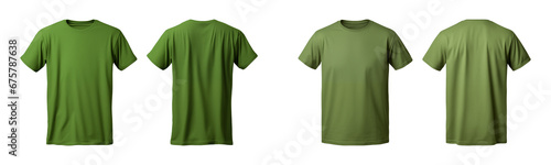 realistic set of male green t-shirts mockup front and back view isolated on a transparent background, cut out photo