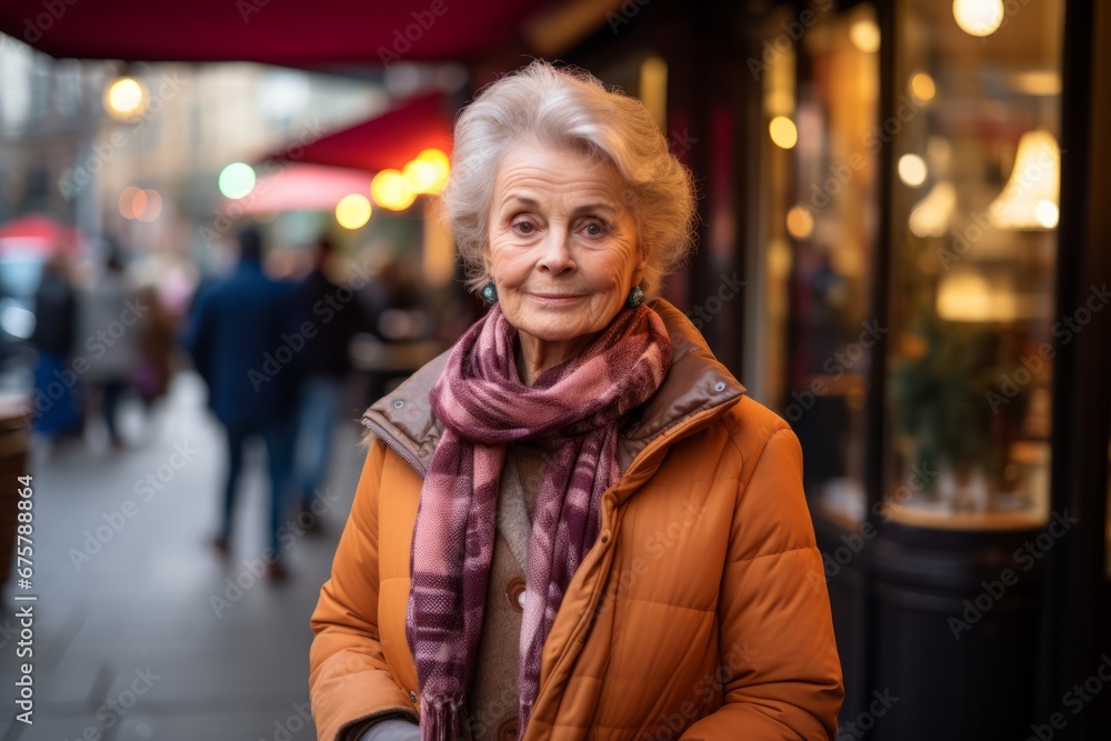 Portrait of a senior woman walking in the city. Old woman in a coat and scarf. Portrait of a senior woman walking in the city. Old woman in a coat and scarf.