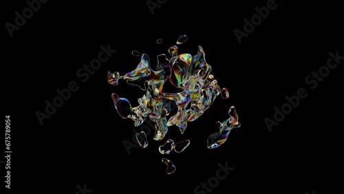 looped 3d animation.octahedron. dispersion of glass. spherical waves of the molecular structure of matter. scientific background photo