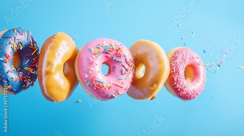 Donuts with sprinkles flying over white background. © wojciechkic.com