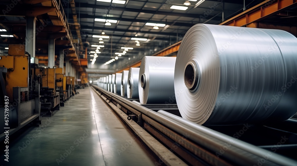 Rolls of galvanized steel sheet inside the factory or warehouse. Rolls of galvanized steel sheet inside the factory or warehouse.