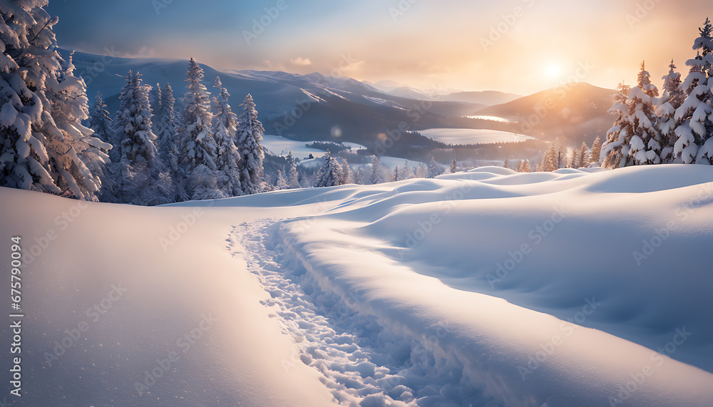 A lovely backdrop picture of snowdrifts covered in light snowfall captured in an ultrawide format 