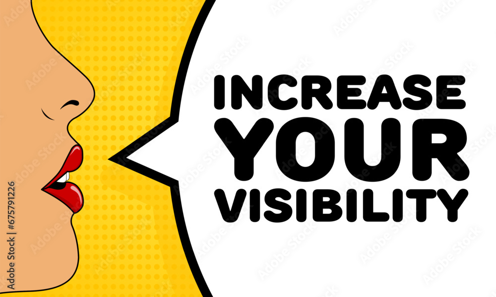 Increase your visibility sign. Flat, color, talking lips, increase your visibility. Vector icon