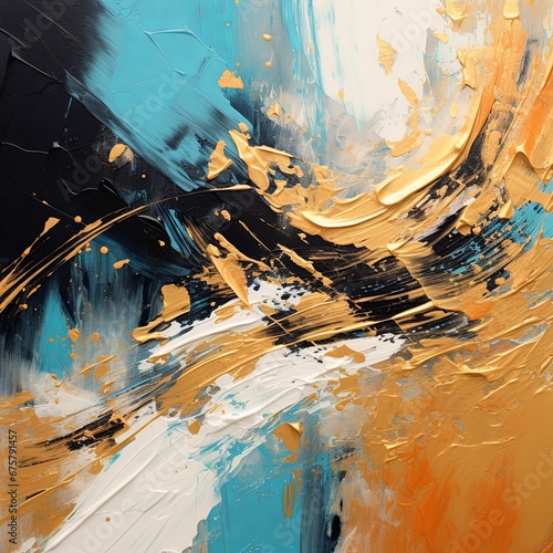 Blue and Gold Abstract Painting on a Luxurious Marble Acrylic Background: A Close-Up View.