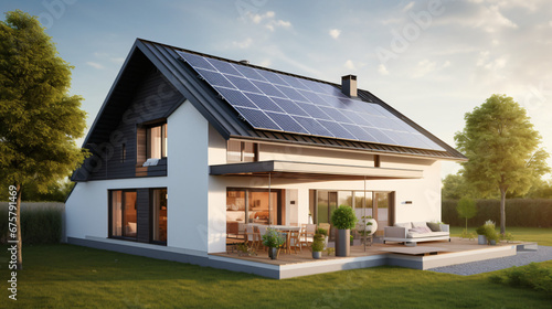 New suburban house with a photovoltaic system.