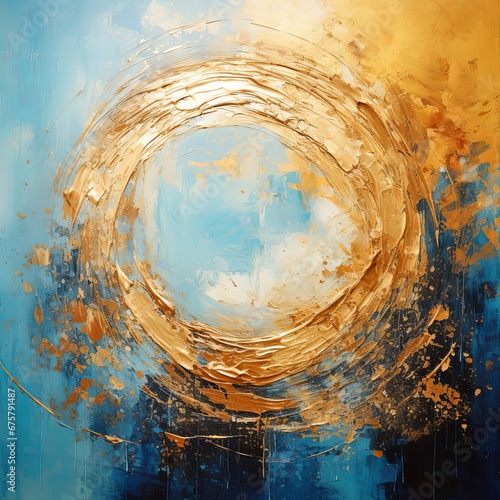 Blue and Gold Abstract Painting on a Luxurious Marble Acrylic Background: A Close-Up View.