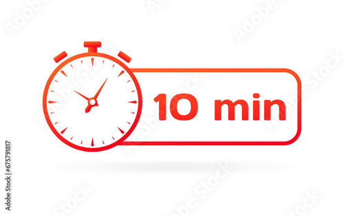 10 min stopwatch sign. Flat, red, timer icon, 10 min sign. Vector icon © Влада Яковенко