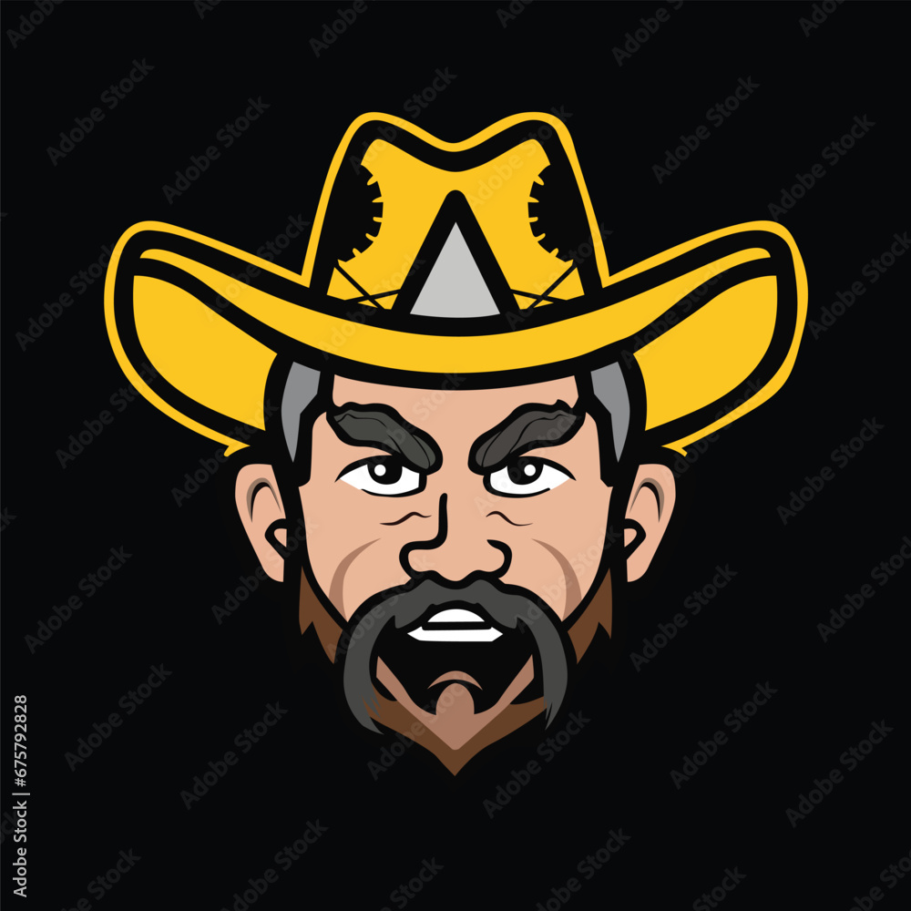 Cowboy in Red and Yellow illustration on a Black Background
Logo Design