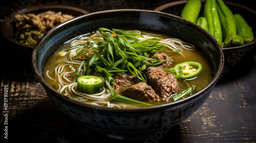Okra noodle soup