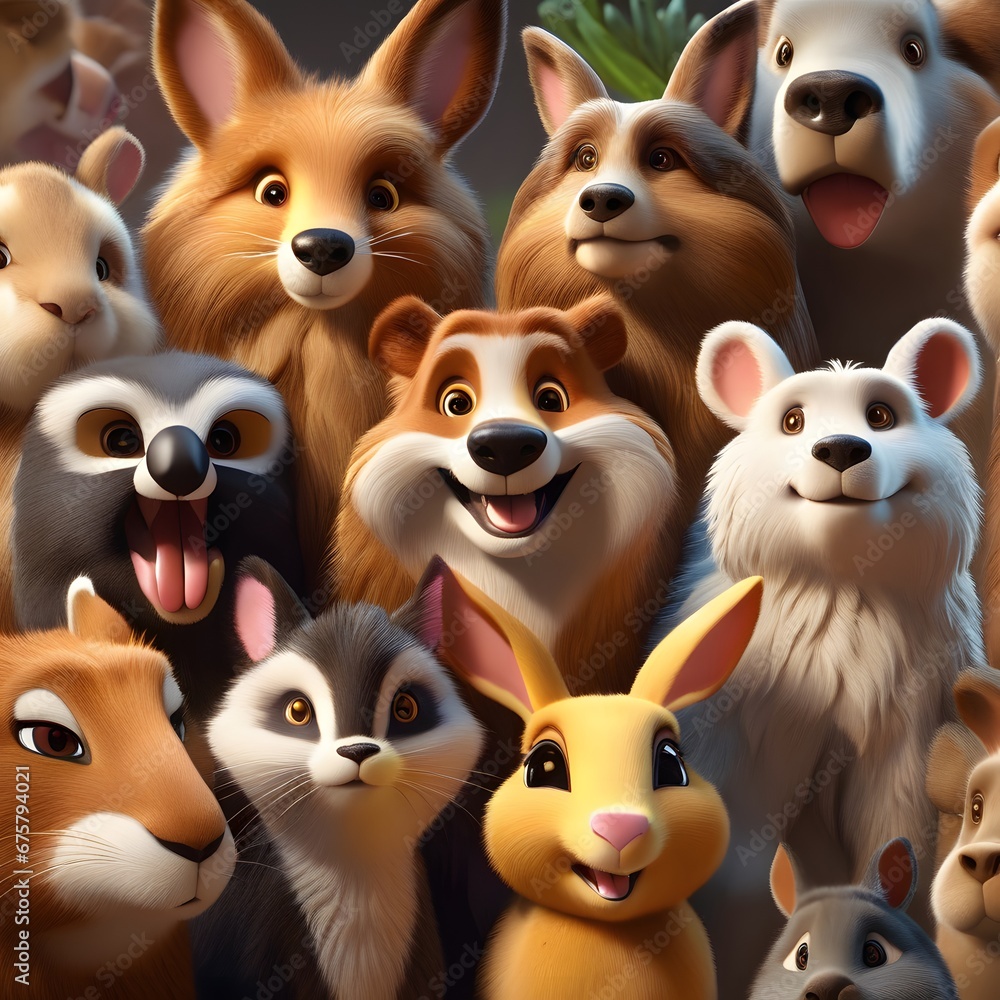 Obraz premium Anthropomorphic animals group portrait.