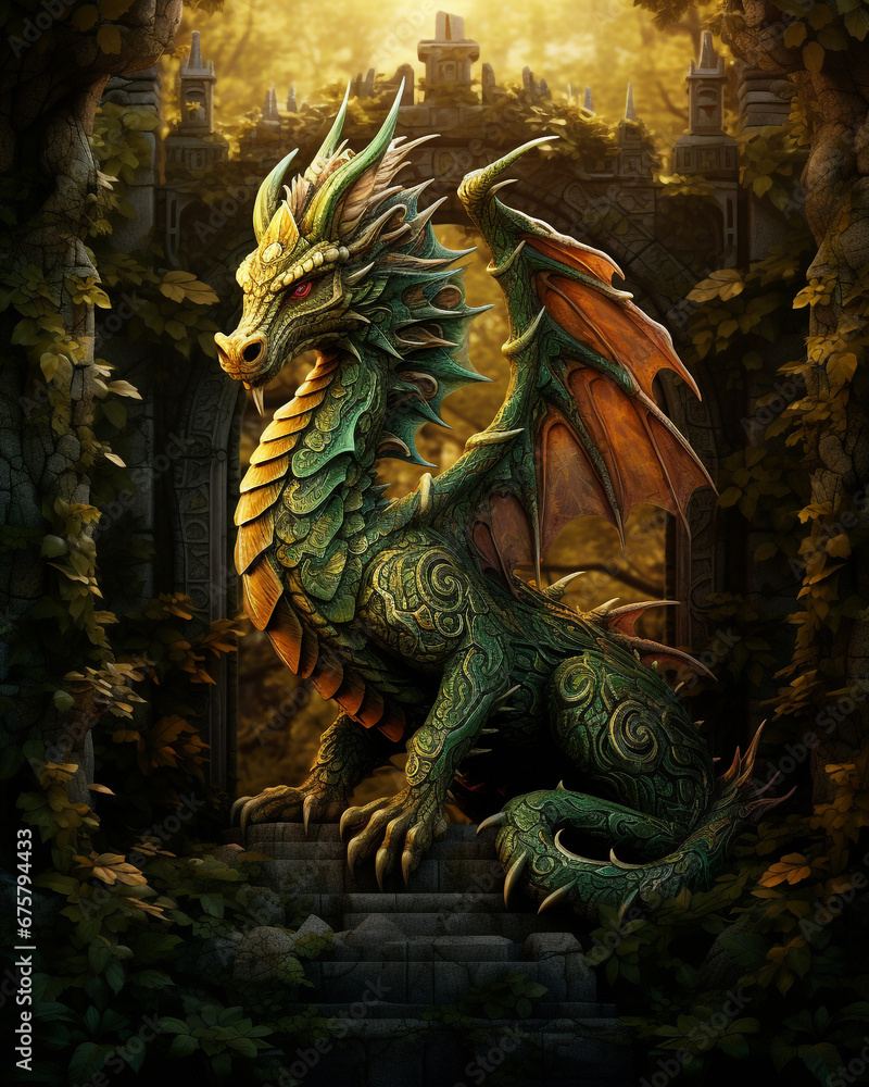 Gorgeous fantasy dragon in dragon land