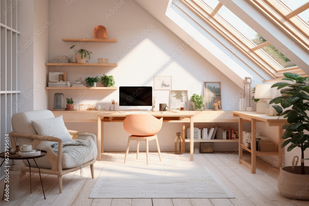 Work or education from home concept, Scandinavian interior.