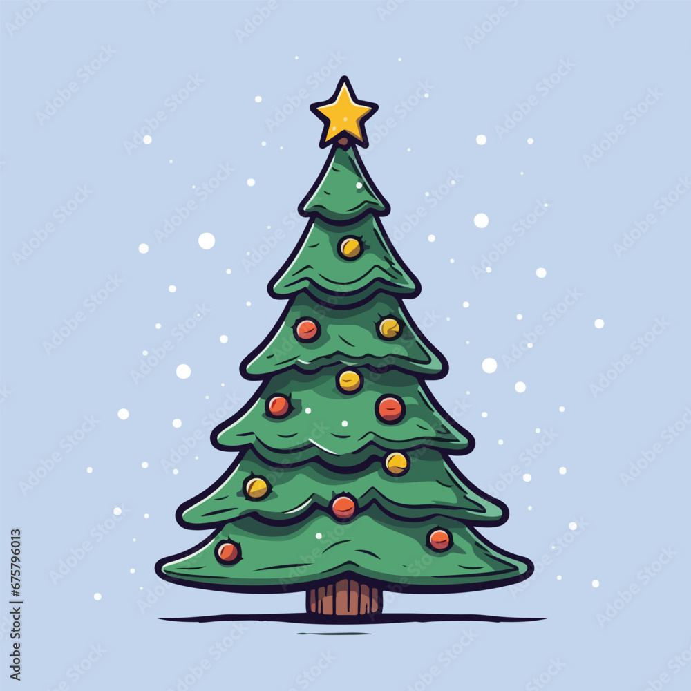 christmas tree with balls and snowflakes
