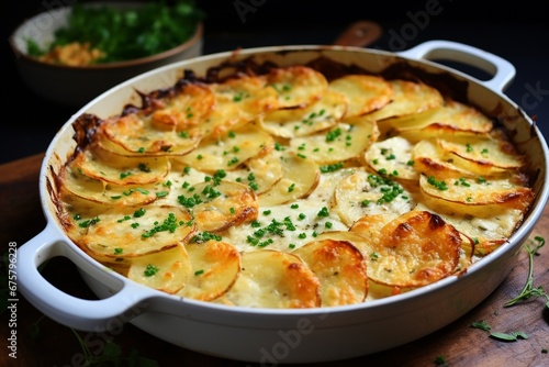 Savory Elegance: Scalloped Potatoes Infused with Cheese, Thyme, and Parmesan for a Delectable Dish