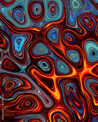 Abstract liquid space pattern art with circles and waves