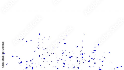 Confetti shots Blue confetti falling on white background with alpha matte