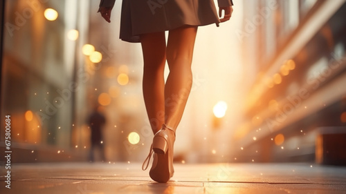 Young businesswoman walks forward photo