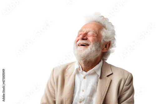 old man feeling bliss isolated on transparent background, Generative Ai