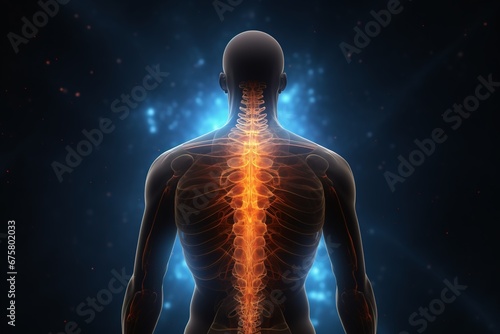 3D Backache illustration. having painful back. human Spine Anatomy. medical concept. photo